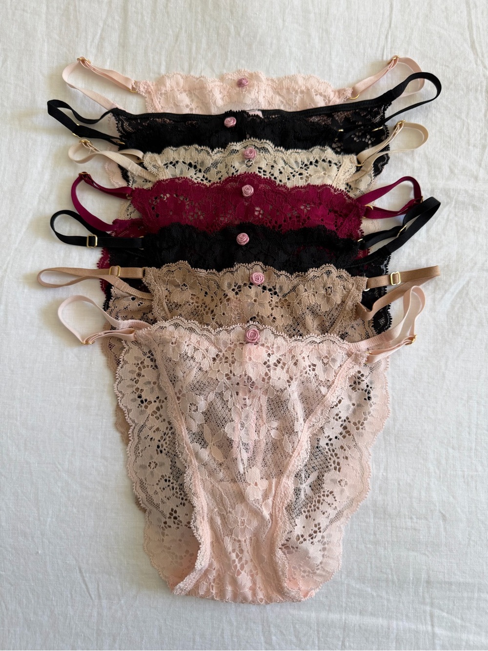 NWOT Victoria’s Secret lace adjustable string bikini panty set of 7 size S
